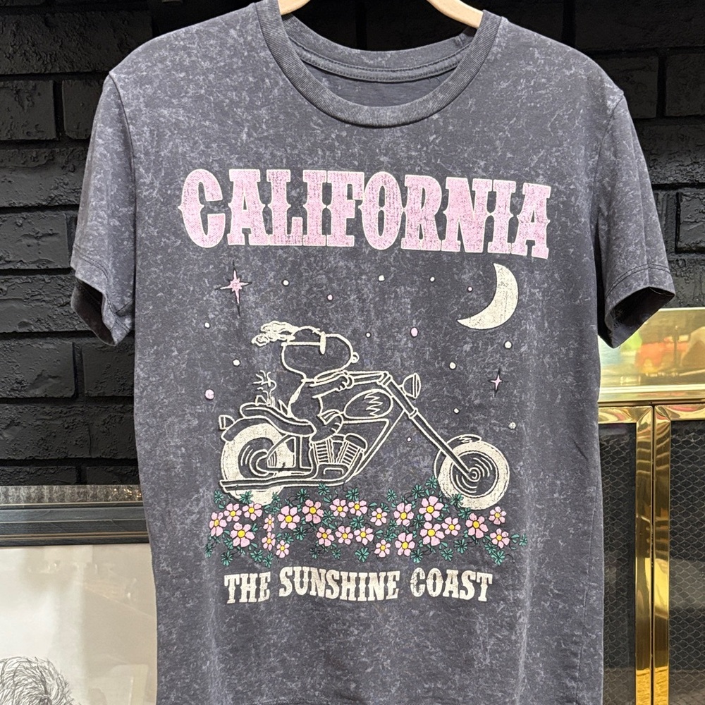 Peanuts Snoopy Graphic Gray T-Shirt California motorcycle print xs